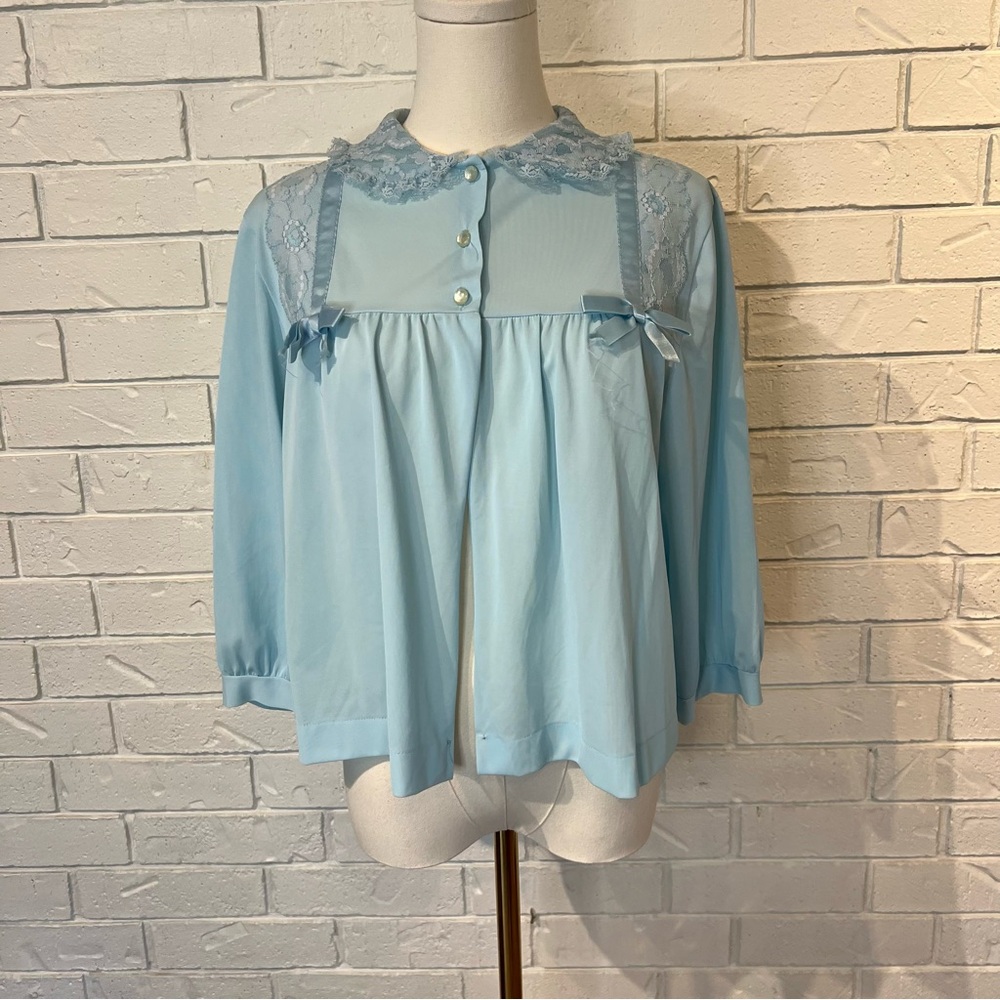 Vintage 70s 80s Gaymode Penneys Blue Peignoir Bed Jacket M